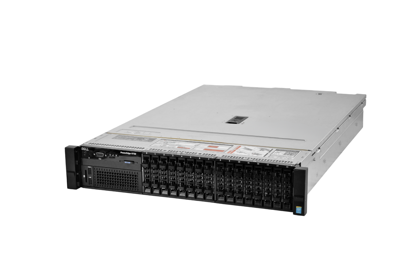 Refurbished Dell PowerEdge R730 16-Bay 2.5" 2U rack server chassis view