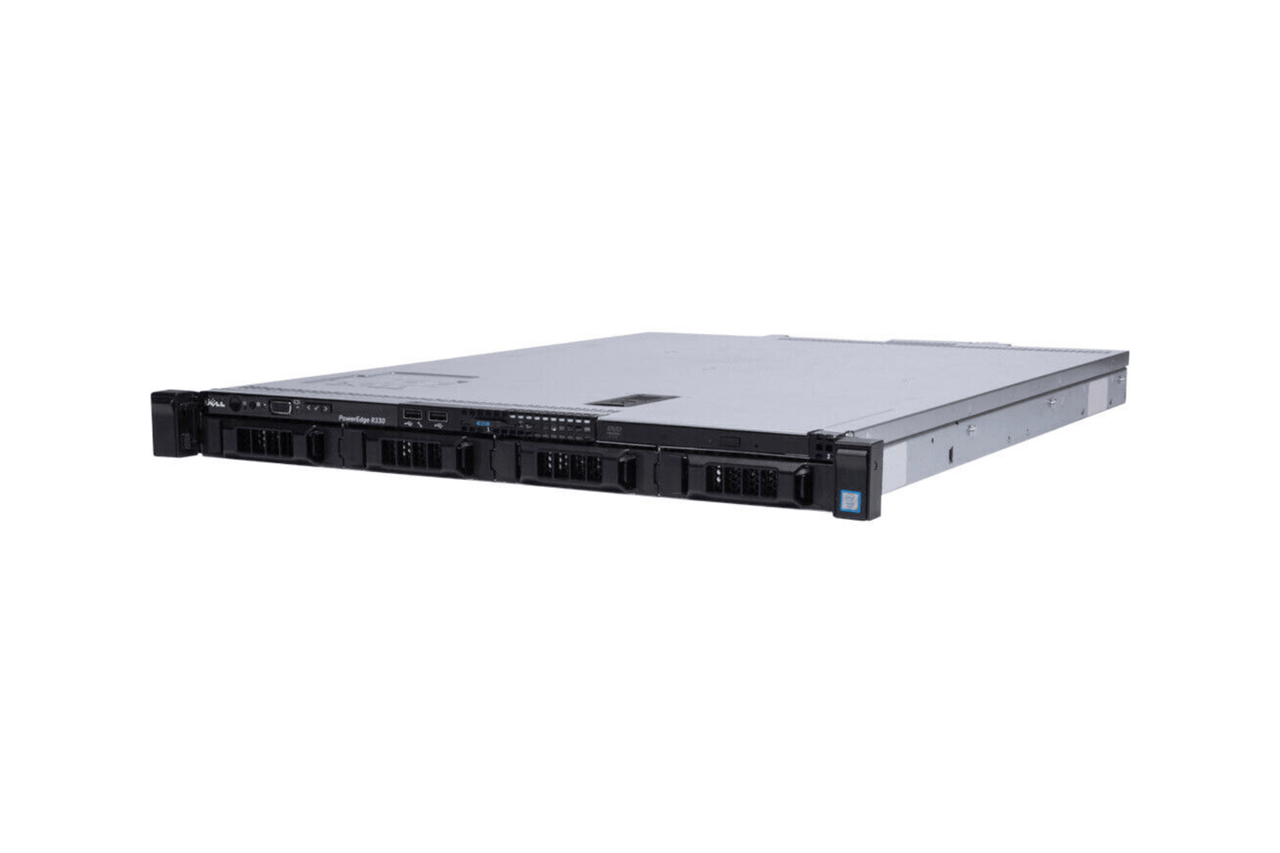 Refurbished Dell PowerEdge R330 4-Bay 3.5" 1U server angled view