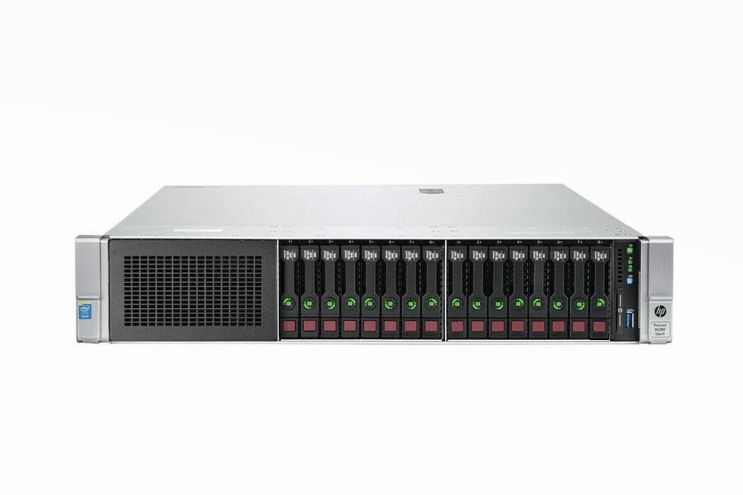 Refurbished HPE ProLiant DL380 Gen9 16-Bay 2.5" 2U server, front view