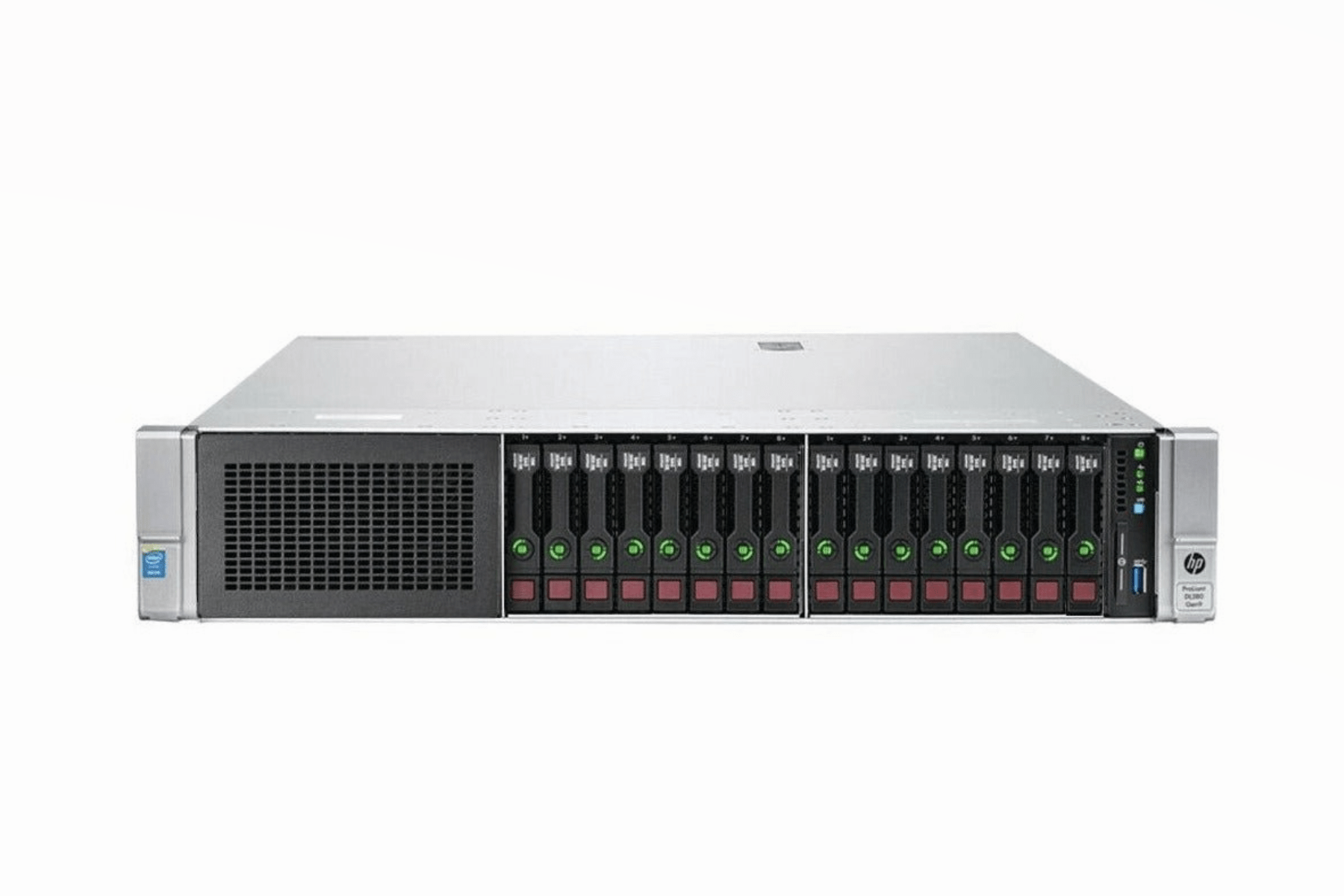 Refurbished HPE ProLiant DL380 Gen9 16-Bay 2.5" 2U server, front view